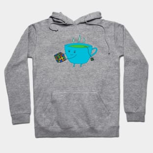 A Cup of Tea Solves Everything - cute blue tea cup with Rubik cube Hoodie